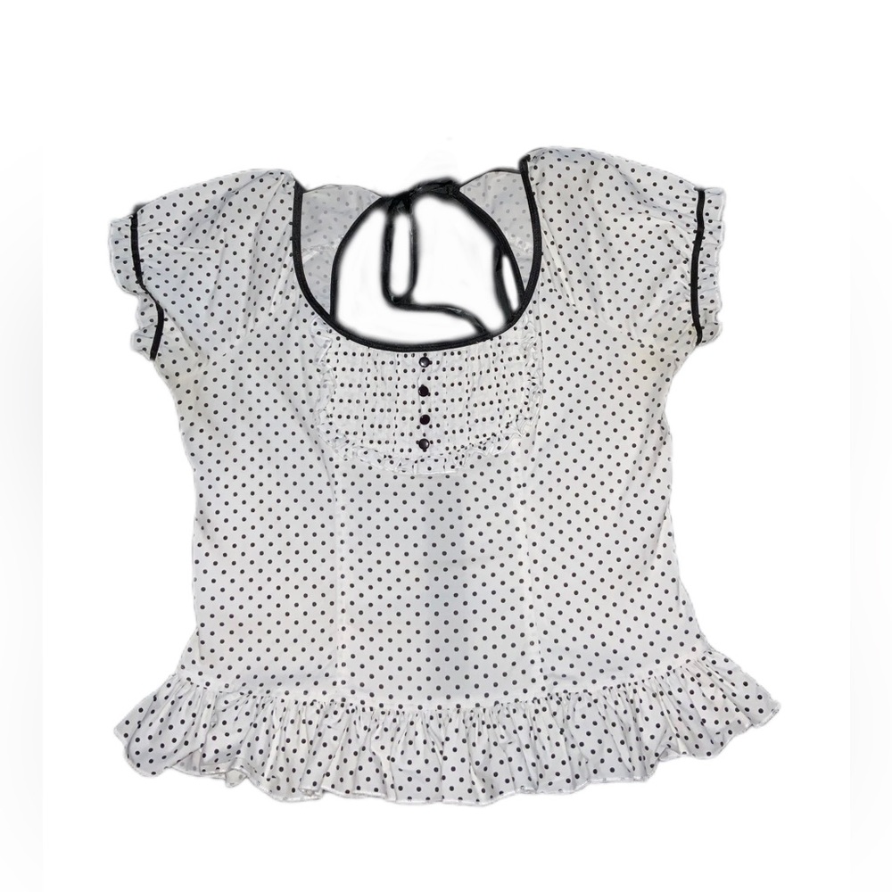 Vintage Y2K Lip Service Polka Dot Cap Sleeve Ruffle Top Pinup Rockabilly Goth 🖤